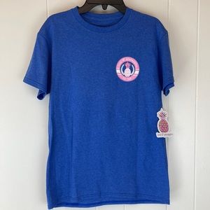 Love & Pineapples Womens Tee Size Small NWT. Blue and pink. Blessed Mamacita.